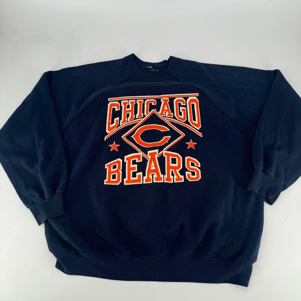 Vintage Chicago Bears Sweatshirt Navy Blue Raglan Crewneck Distressed Mens XL